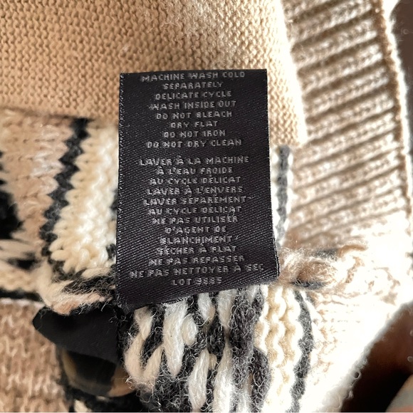SANSARA Wool Blend Cardigan W's L Nordic Fair Isle Style Shawl Collar Long Line - Picture 7 of 8